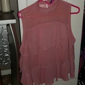 Sleeveless blush pink/light mauve ruffle top